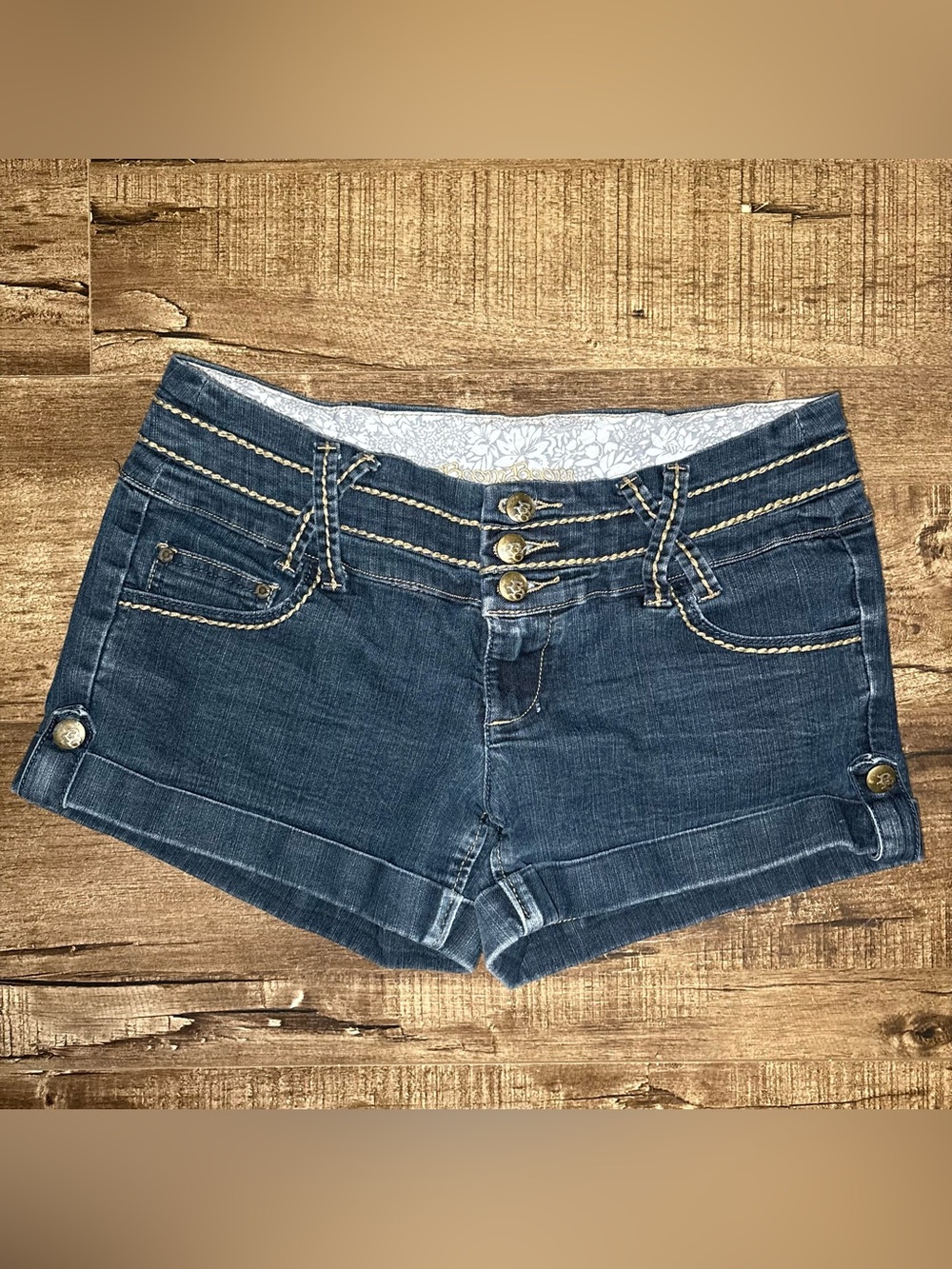 Boom Boom Jeans Dark Blue Denim Triple-Button Cuffed Shorts